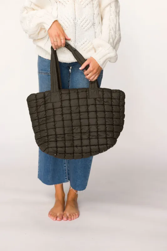 Breakaway Puffer Tote in Olive sold by Worth Collective