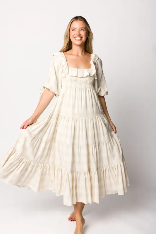 Clea Dress in Natural Plaid - Bump Friendly sold by Worth Collective