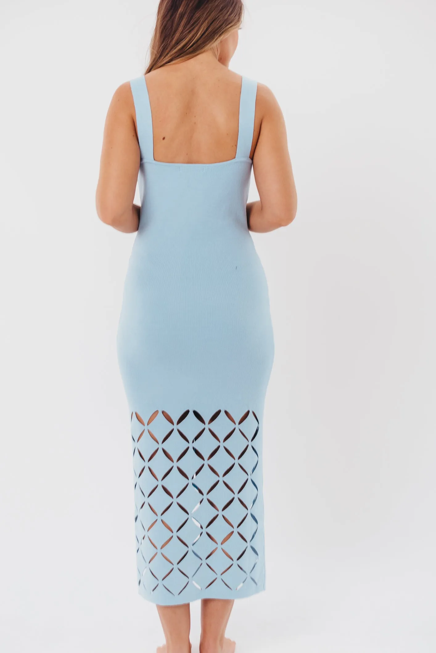 Sofia Knit Maxi Dress with Square Neckline and Cut-Out Detail in Sky sold by Worth Collective product image thumbnail 4
