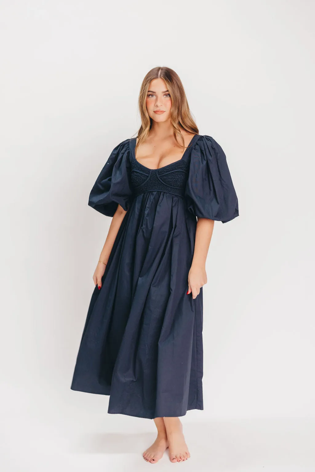 Harlow Maxi Dress in Navy - Bump Friendly sold by Worth Collective