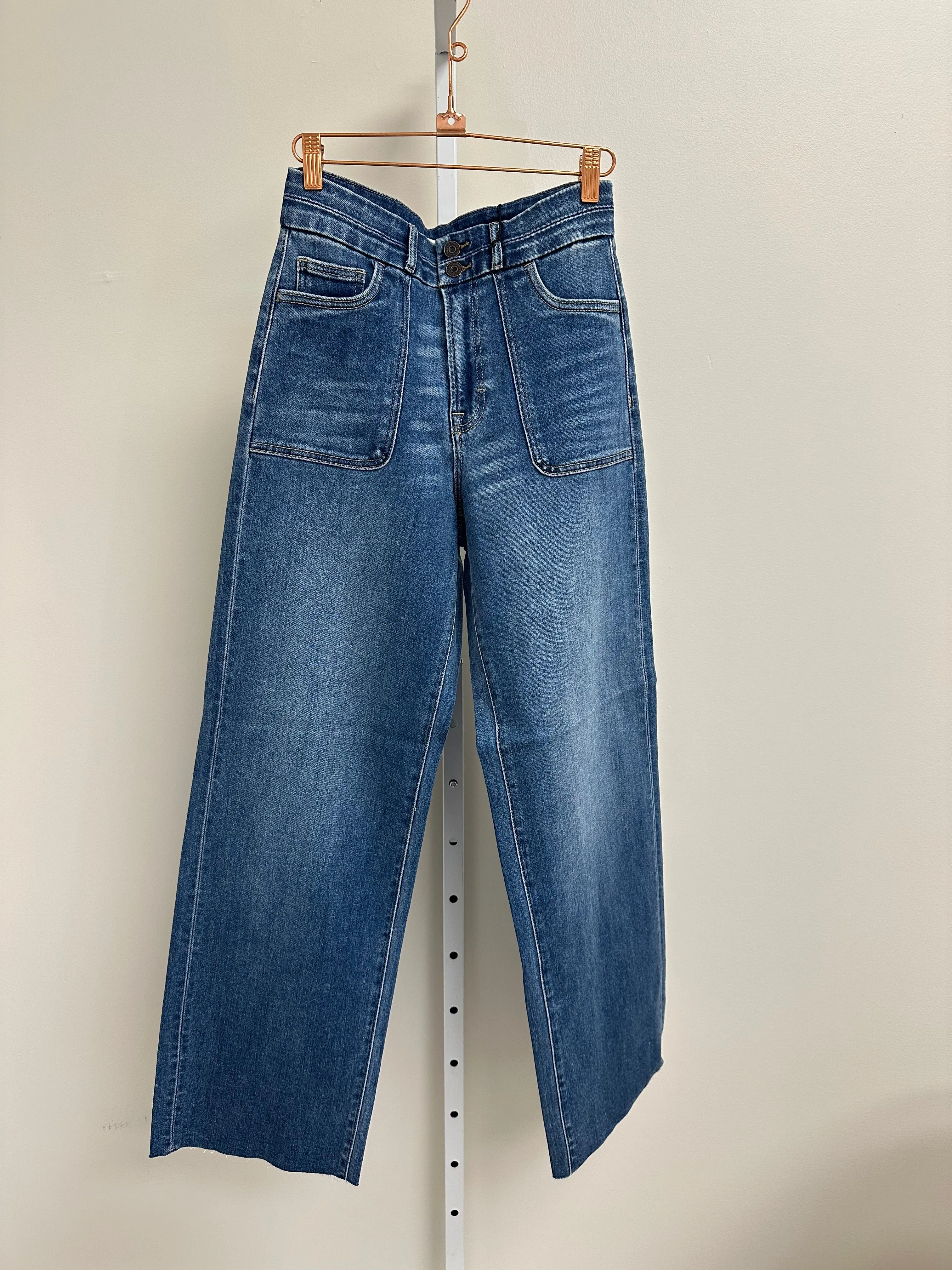 Logan 31” Inseam 2-Button Dad Jean with Patch Pockets in Dark Denim sold by Worth Collective