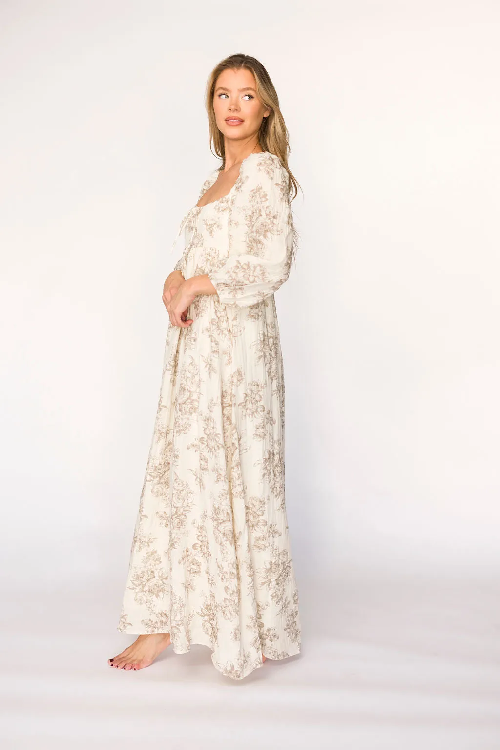 Peyton 100% Cotton Maxi Dress in Brown Floral - Bump Friendly sold by Worth Collective product image thumbnail 3