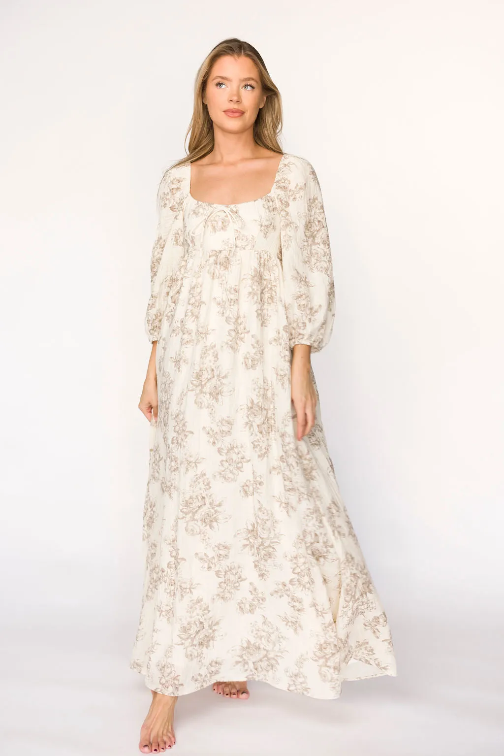 Peyton 100% Cotton Maxi Dress in Brown Floral - Bump Friendly sold by Worth Collective product image thumbnail 4