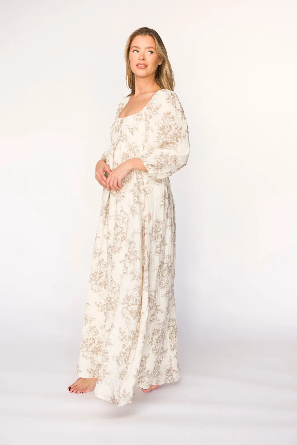 Peyton 100% Cotton Maxi Dress in Brown Floral - Bump Friendly sold by Worth Collective product image thumbnail 2