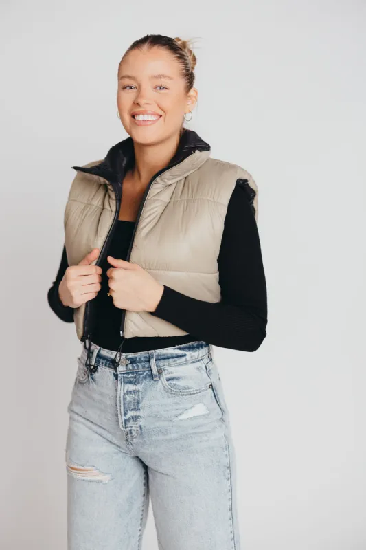Reversible Taupe & Black High Neck Crop Vest sold by Worth Collective