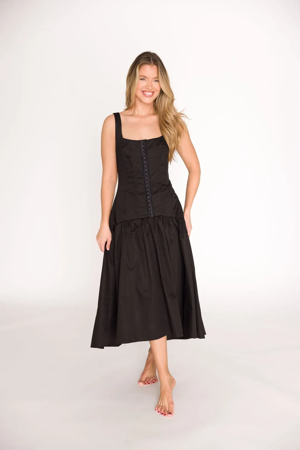 Violet Corset Style Drop Waist Midi Dress in Black sold by Worth Collective product image thumbnail 2