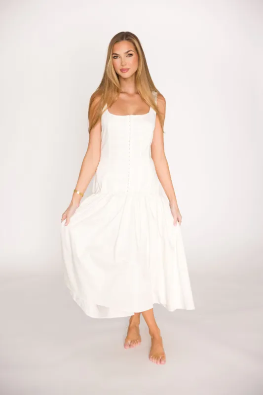 Violet Corset Style Drop Waist Midi Dress in Off-White *Final-Sale* sold by Worth Collective