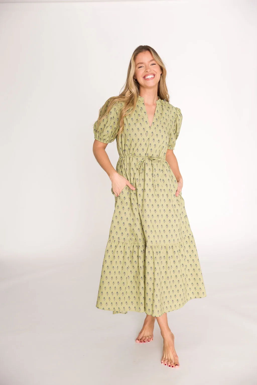 Bridget Tie Waist Midi Dress in Green Floral (Final Few - Cannot be restocked!) sold by Worth Collective product image thumbnail 4