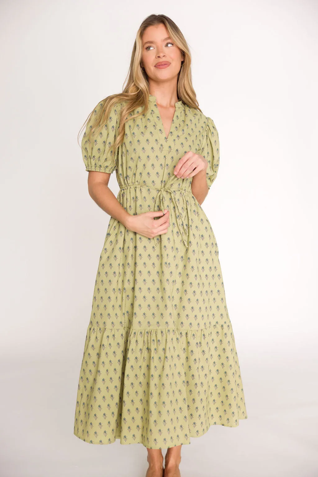 Bridget Tie Waist Midi Dress in Green Floral (Final Few - Cannot be restocked!) sold by Worth Collective product image thumbnail 3