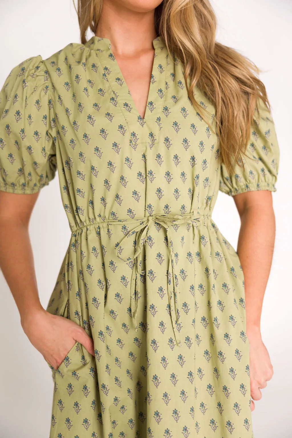 Bridget Tie Waist Midi Dress in Green Floral (Final Few - Cannot be restocked!) sold by Worth Collective product image thumbnail 5