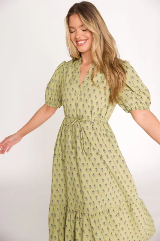 Bridget Tie Waist Midi Dress in Green Floral (Final Few - Cannot be restocked!) sold by Worth Collective