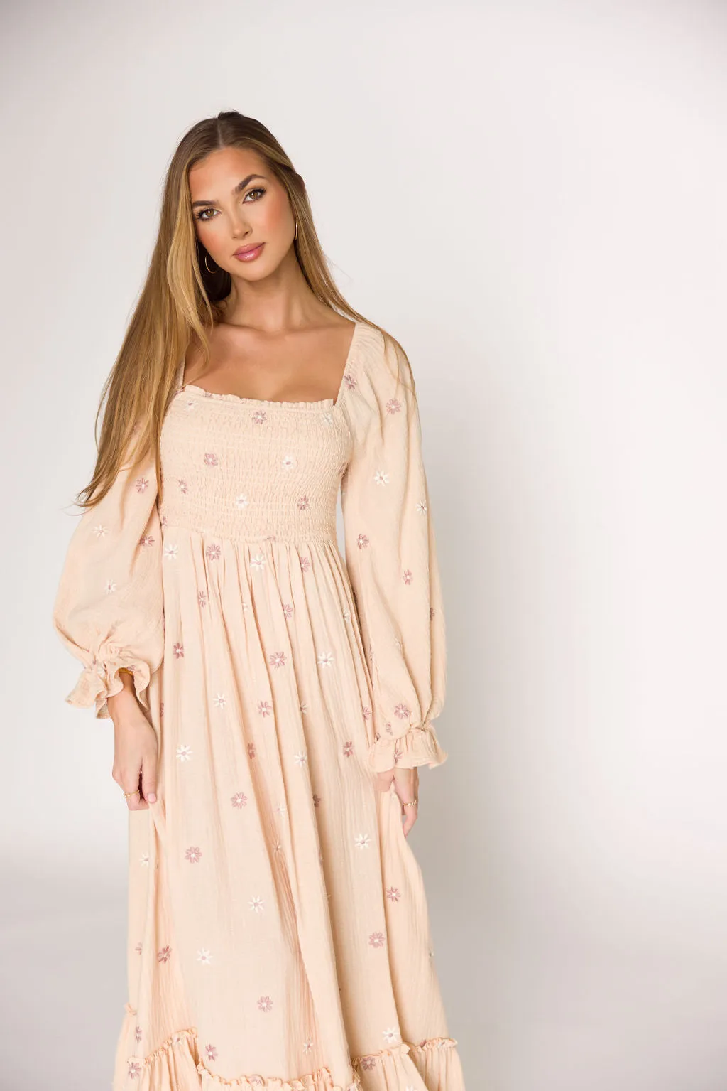 Emmie Embroidered Floral Maxi Dress in Cream sold by Worth Collective product image thumbnail 2
