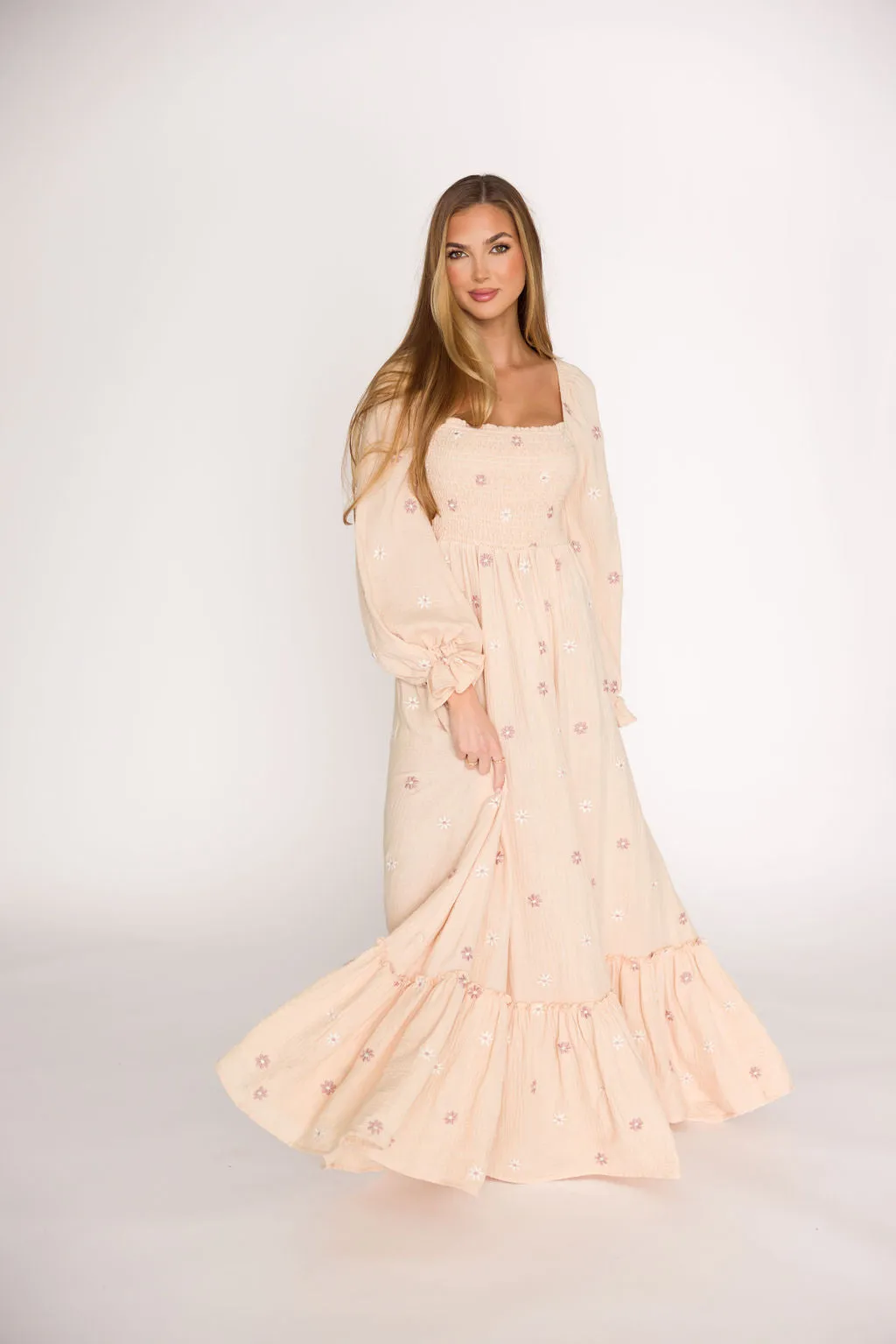 Emmie Embroidered Floral Maxi Dress in Cream sold by Worth Collective product image thumbnail 4