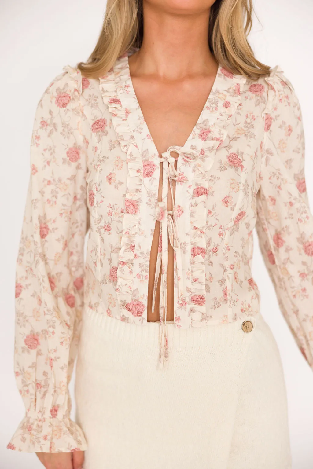 Hollis Ruffle Tie Top in Cream/Pink Floral sold by Worth Collective product image thumbnail 4
