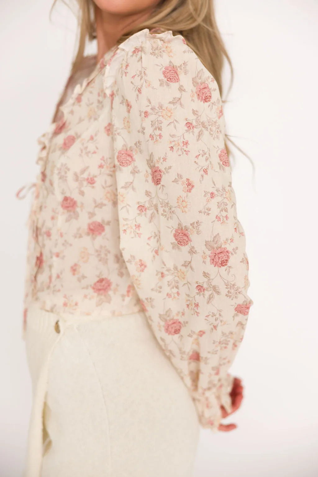 Hollis Ruffle Tie Top in Cream/Pink Floral sold by Worth Collective product image thumbnail 5