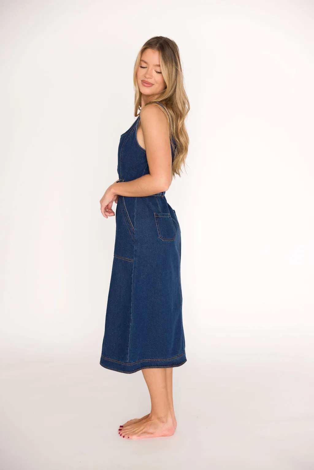 Samantha Belted Midi Dress in Denim sold by Worth Collective product image thumbnail 4