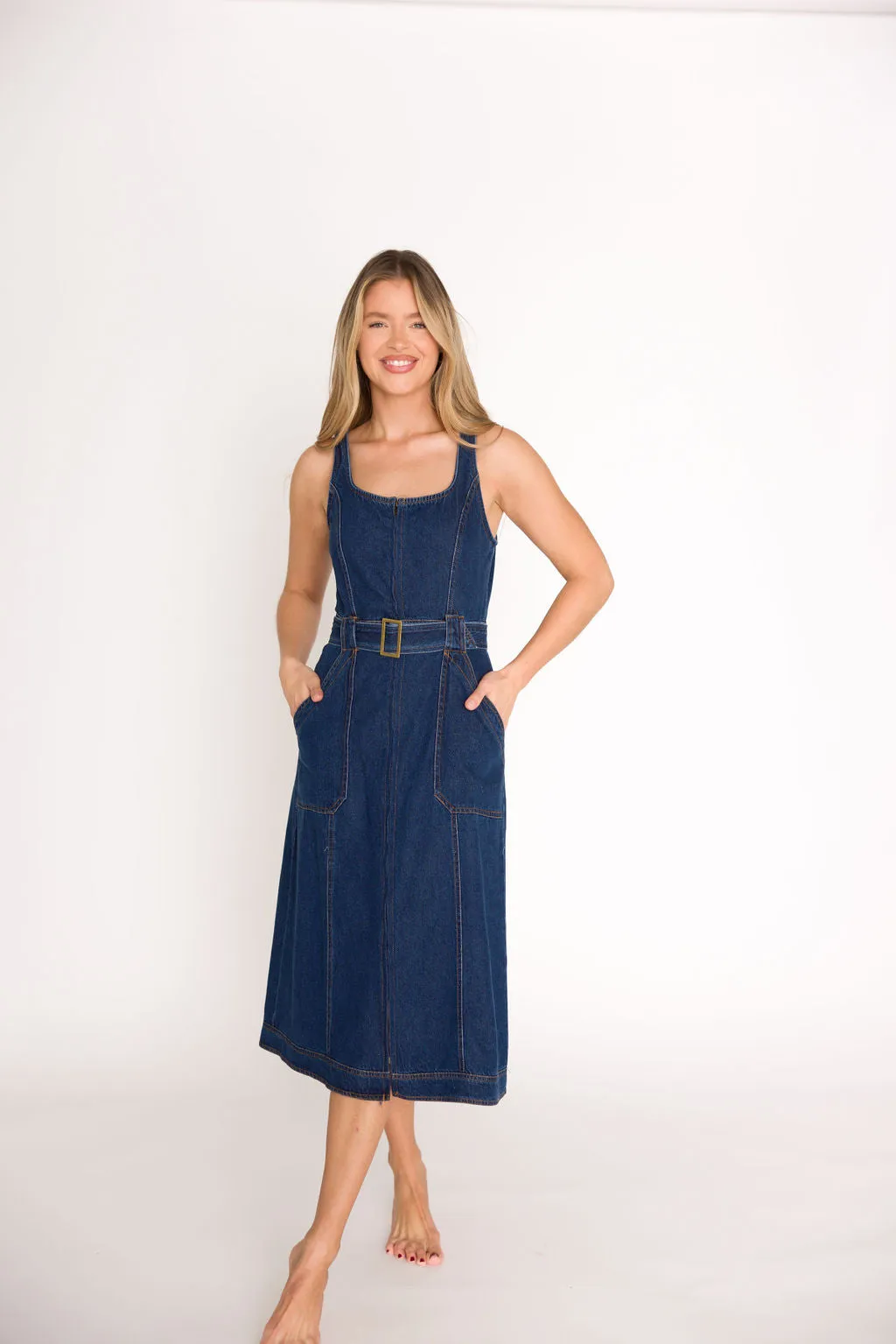 Samantha Belted Midi Dress in Denim sold by Worth Collective product image thumbnail 3