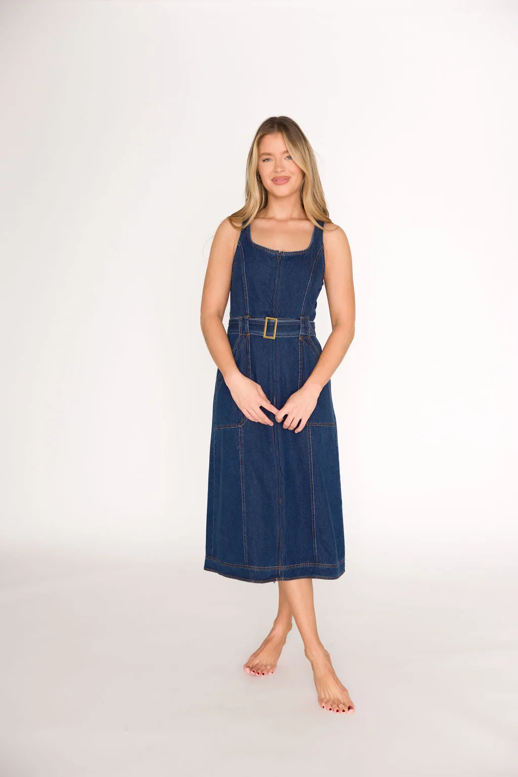 Samantha Belted Midi Dress in Denim sold by Worth Collective product image thumbnail 2