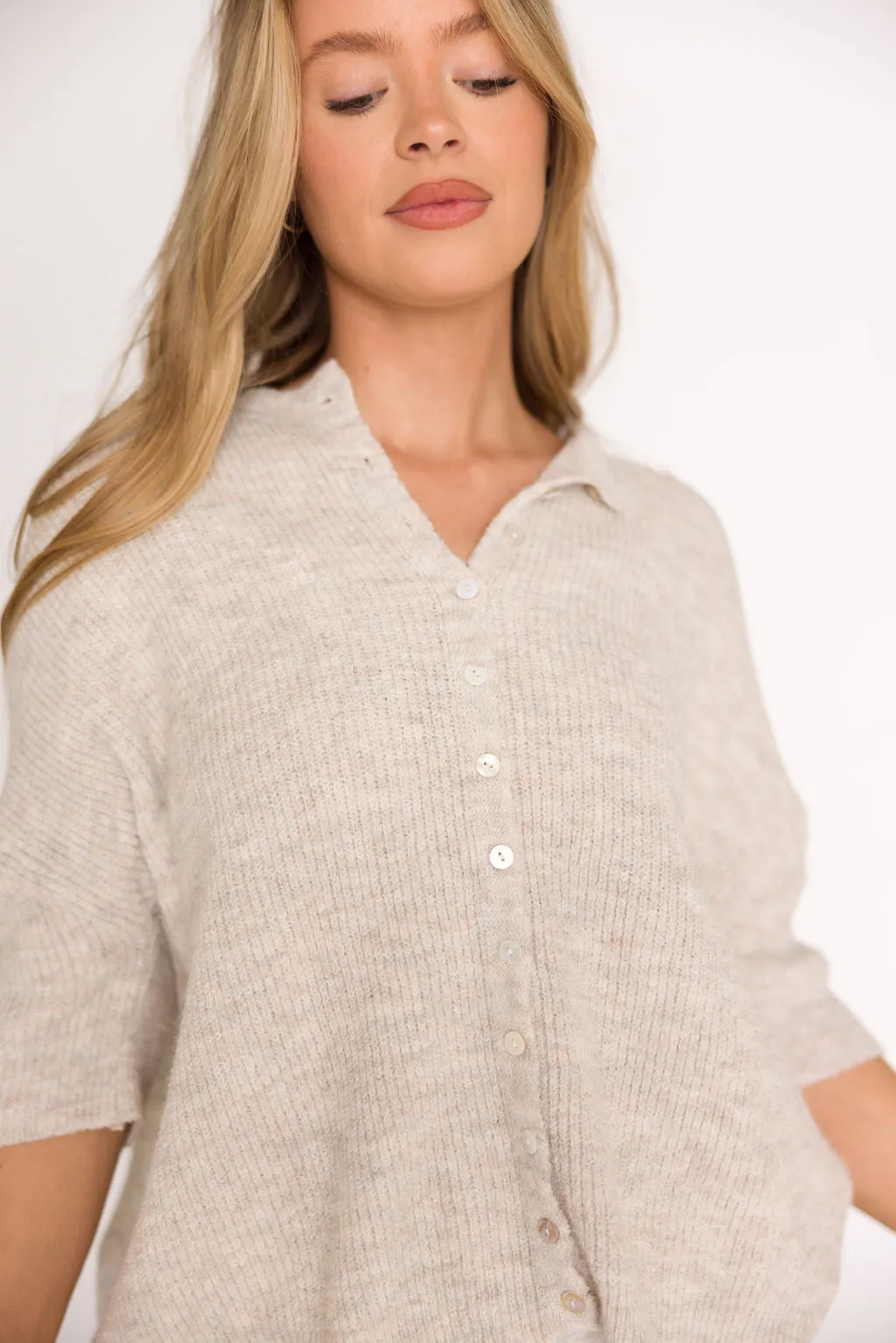 Cherie Button Down Cardigan in Oatmeal sold by Worth Collective product image thumbnail 4