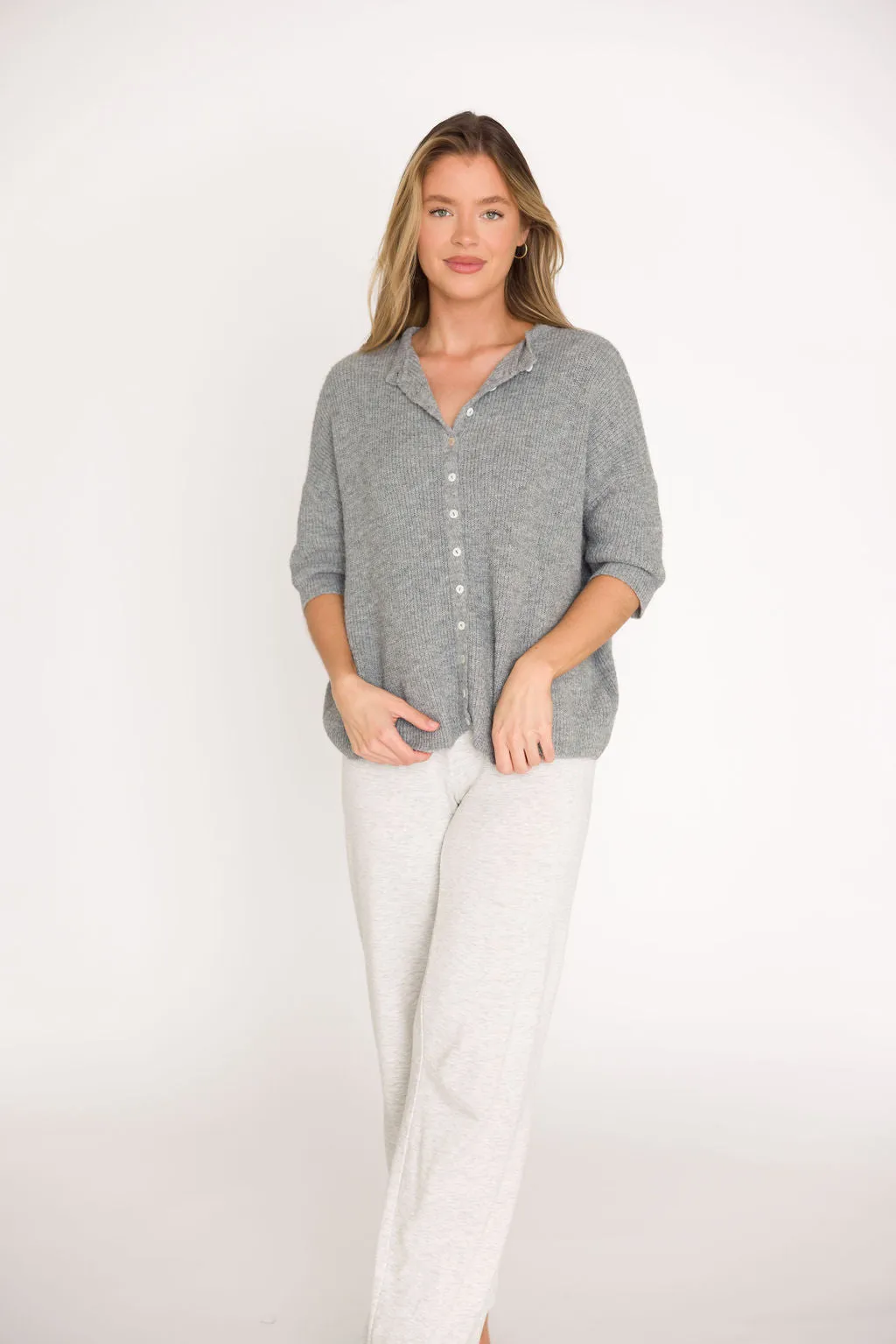 Cherie Button Down Cardigan in Heather Grey sold by Worth Collective product image thumbnail 3