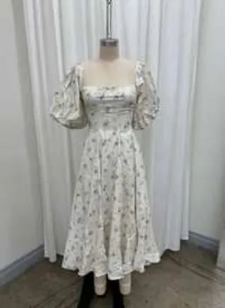 Olivia 100% Cotton Floral Printed Midi Dress in Ivory sold by Worth Collective product image thumbnail 2