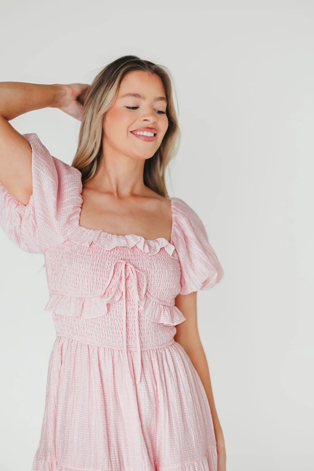 Lainey Ruffle Midi Dress in Light Pink sold by Worth Collective product image thumbnail 2