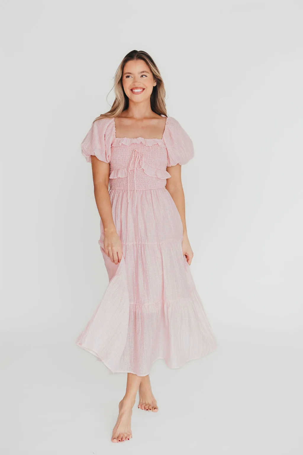 Lainey Ruffle Midi Dress in Light Pink sold by Worth Collective product image thumbnail 5