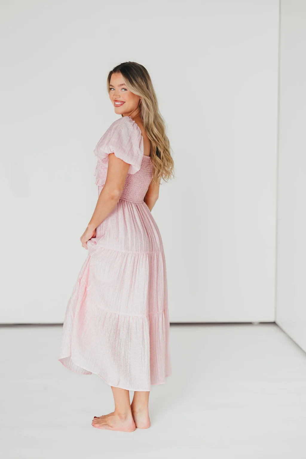 Lainey Ruffle Midi Dress in Light Pink sold by Worth Collective product image thumbnail 3