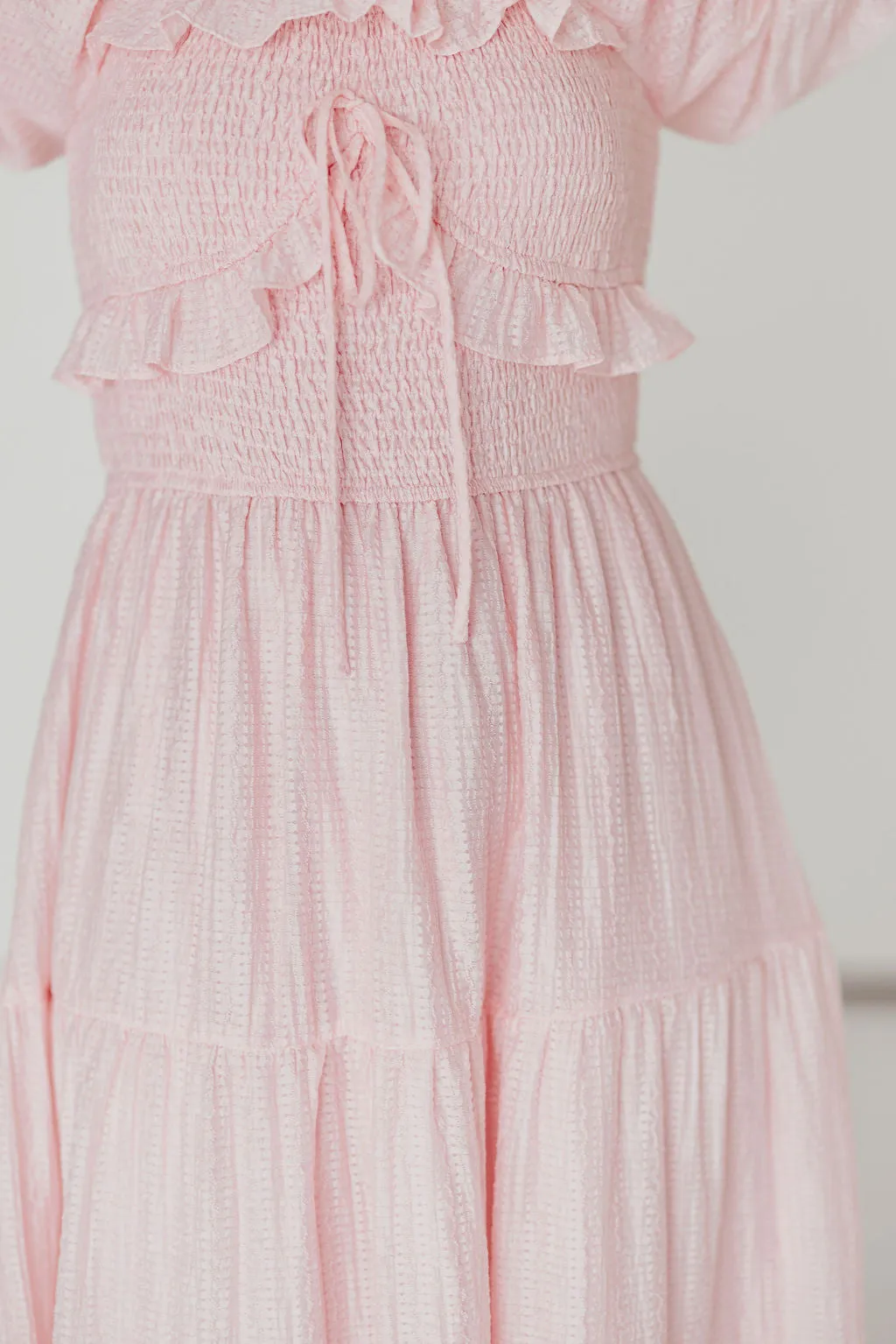 Lainey Ruffle Midi Dress in Light Pink sold by Worth Collective product image thumbnail 4