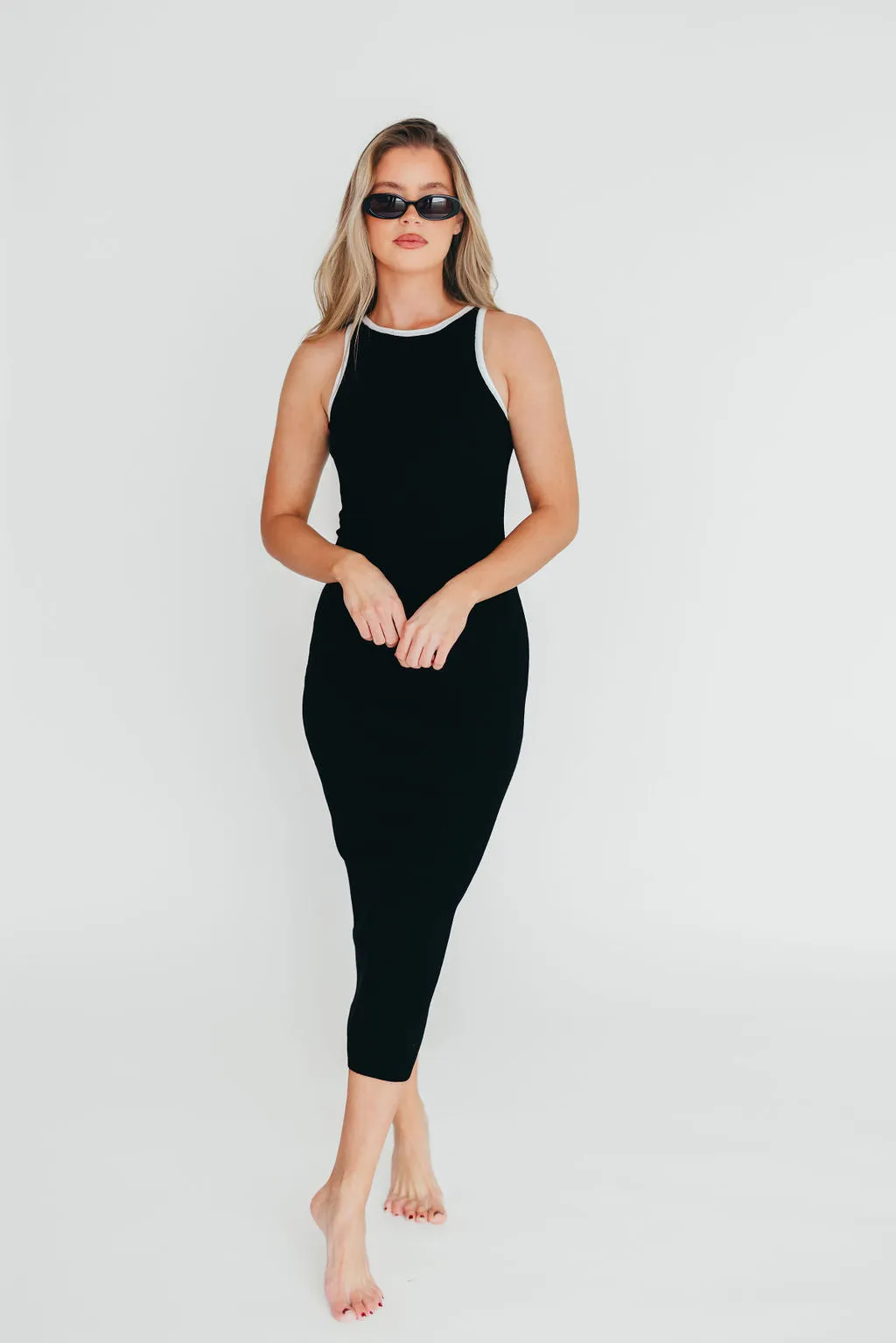 Juliana Contrast Racerback Tank Dress in Black/White sold by Worth Collective