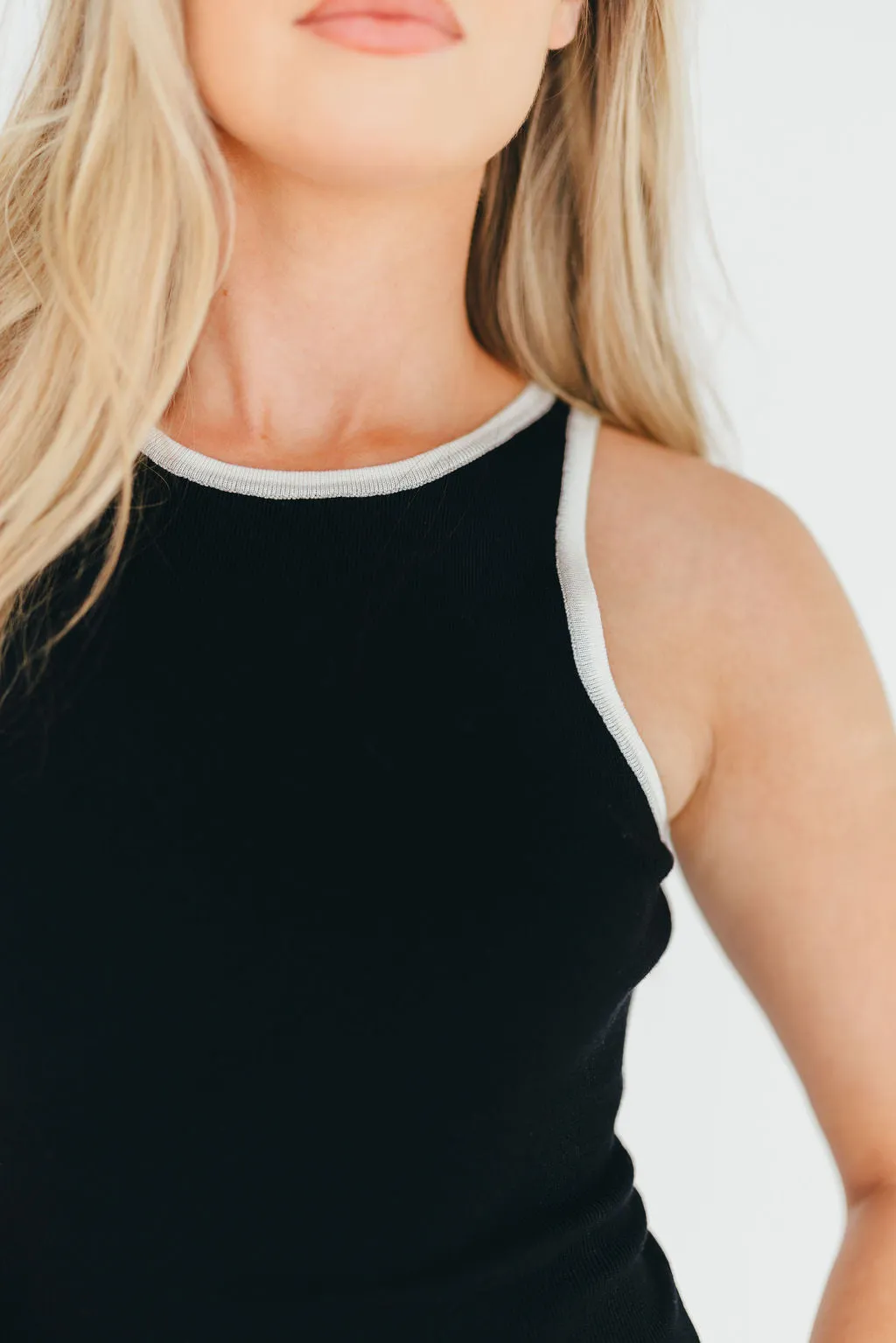 Juliana Contrast Racerback Tank Dress in Black/White sold by Worth Collective product image thumbnail 5
