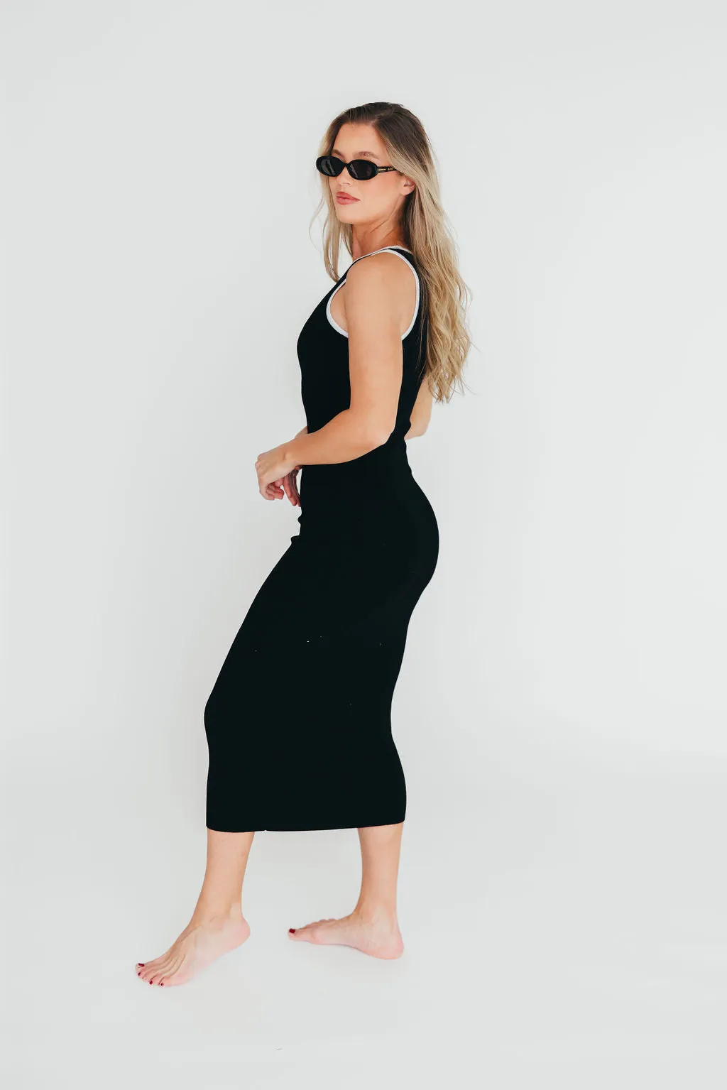 Juliana Contrast Racerback Tank Dress in Black/White sold by Worth Collective product image thumbnail 3
