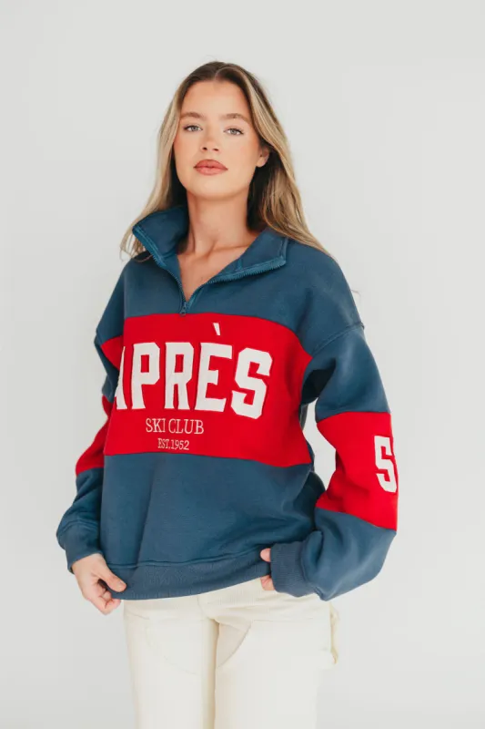 Apres Colorblocked Quarter Zip Pullover in Vintage Navy sold by Worth Collective