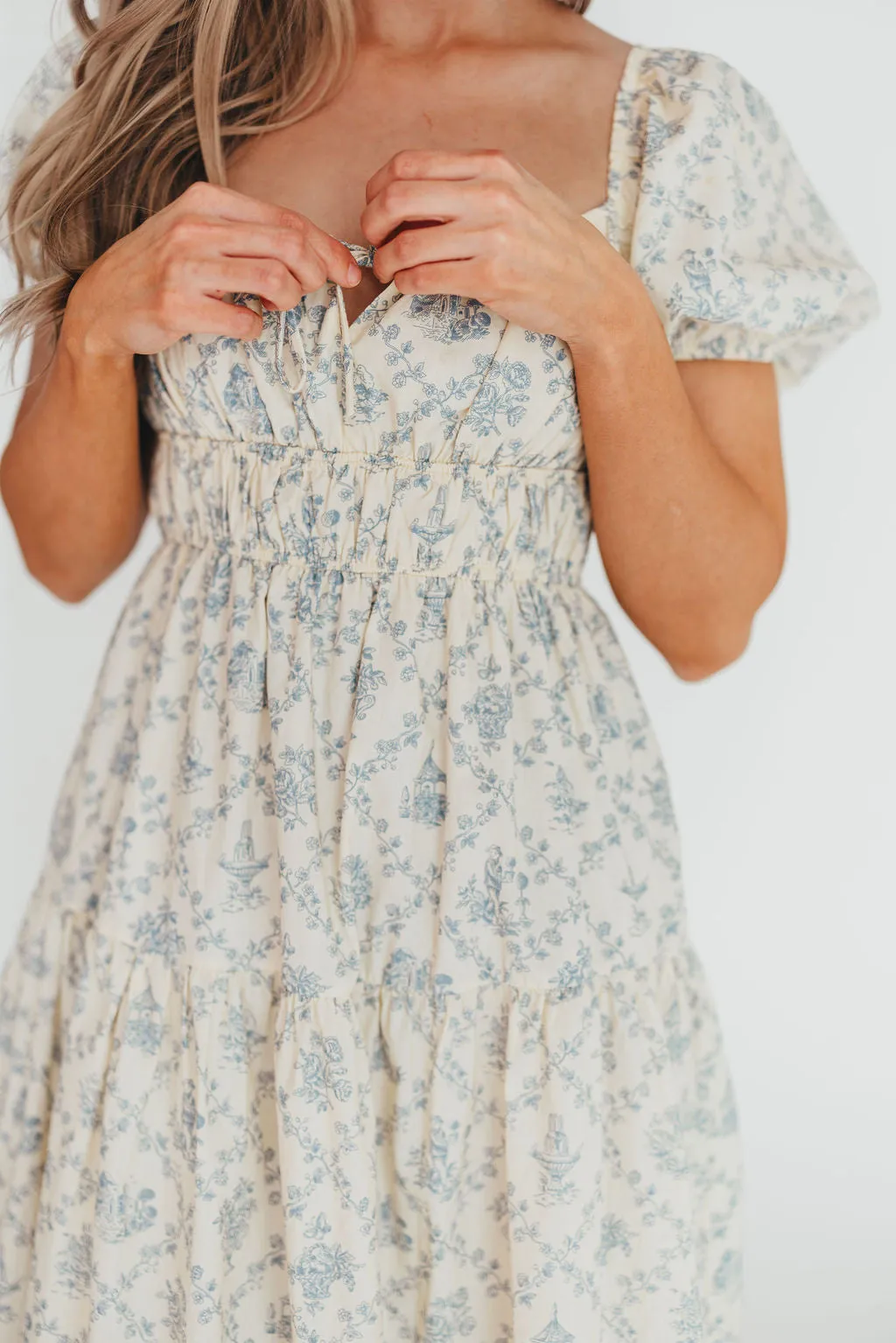 Catherine 100% Cotton Midi Dress in Cream Blue Floral - Bump Friendly & Inclusive Sizing (XS-3XL) sold by Worth Collective product image thumbnail 4