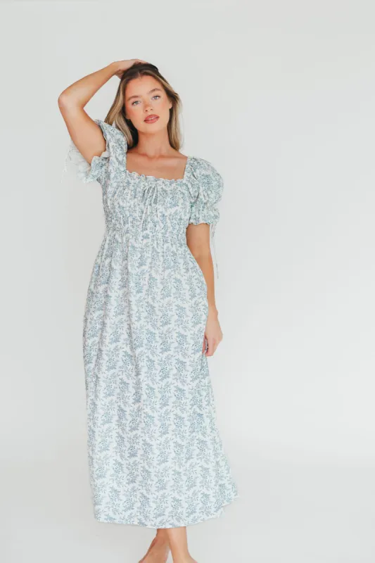 100% Cotton Savanna Steppe Dress in Blue- Bump Friendly & Inclusive Sizing sold by Worth Collective