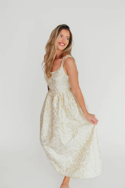 Hayden Floral Jacquard Midi Dress in Butter sold by Worth Collective
