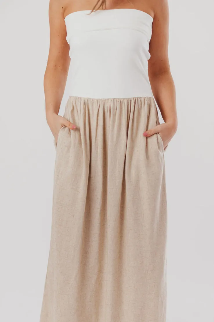 Kaylee Linen and Ribbed Knit Maxi Dress in White/Oatmeal sold by Worth Collective product image thumbnail 4