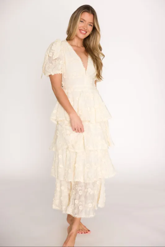 Arianell Embroidered Midi Dress in Cream sold by Worth Collective
