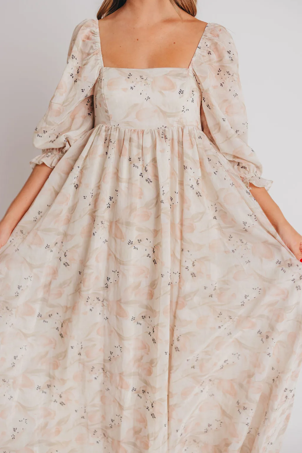 Mona Maxi Dress in Peach & Cream Floral - Bump Friendly (Bust Runs a Bit Small / No Smocking) sold by Worth Collective product image thumbnail 5