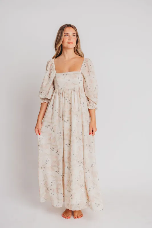 Mona Maxi Dress in Summer Peach & Cream Floral - Bump Friendly Inclusive Sizing (S-3XL) sold by Worth Collective