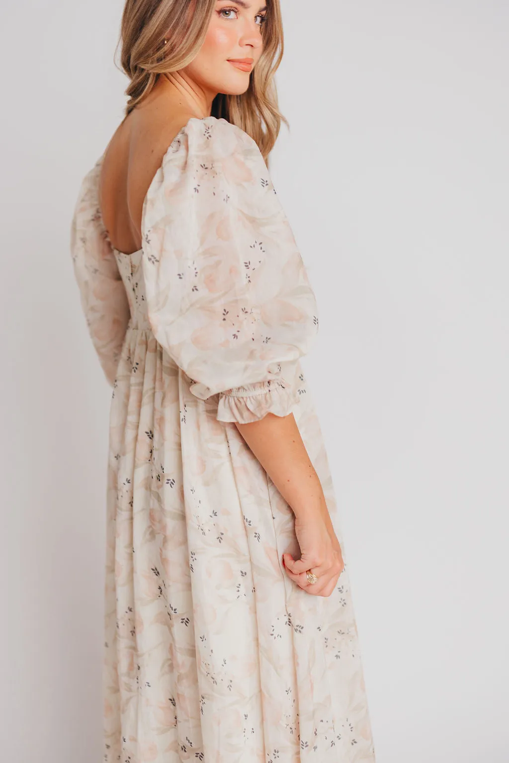 Mona Maxi Dress in Peach & Cream Floral - Bump Friendly (Bust Runs a Bit Small / No Smocking) sold by Worth Collective product image thumbnail 4