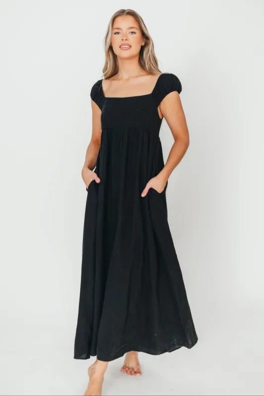 Novella Maxi Dress in Black - 100% Linen & Bump Friendly sold by Worth Collective