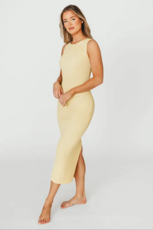 Falling For You Ribbed Knit Midi Dress in Custard - Bump Friendly sold by Worth Collective