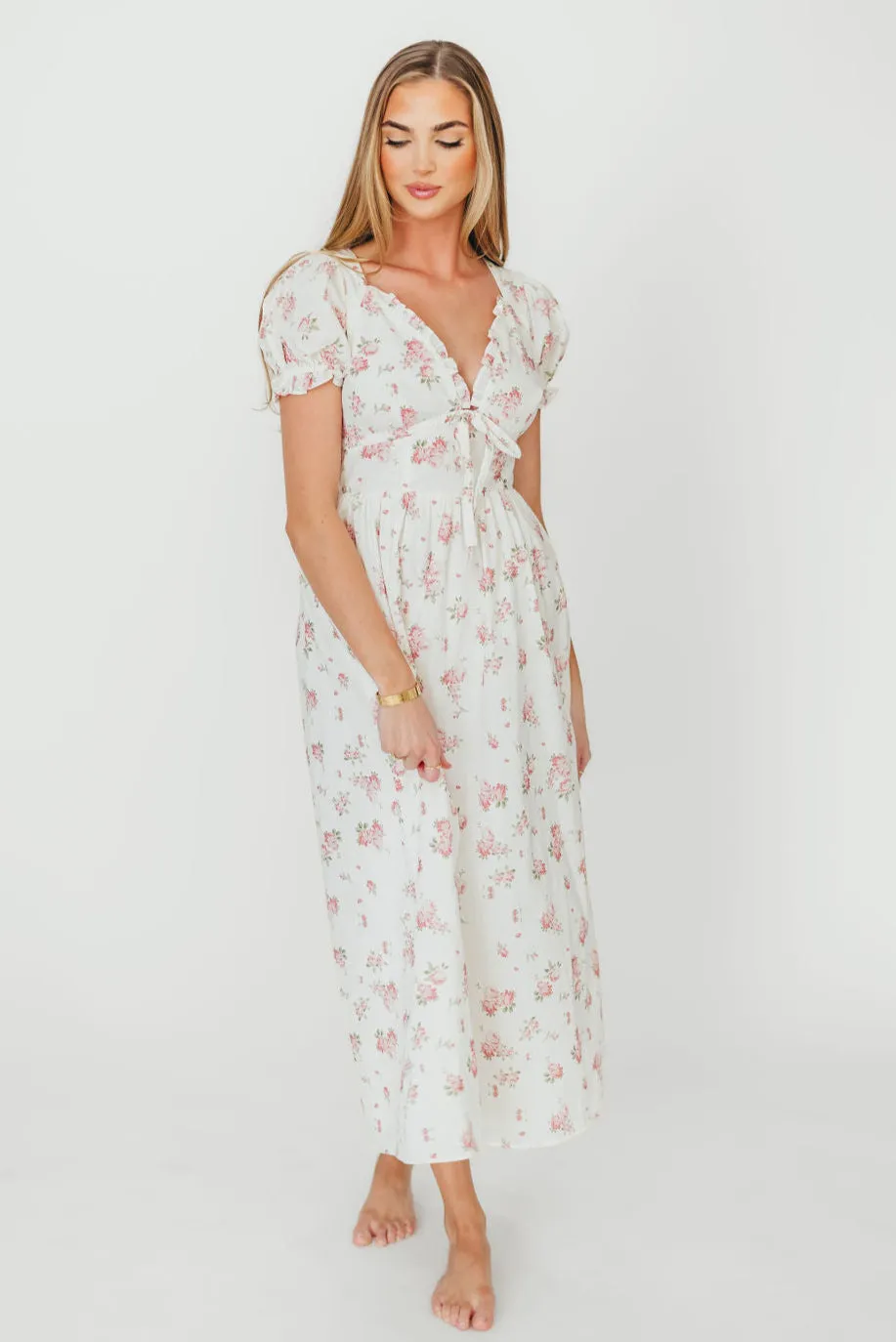 Sophia Midi Dress in White/Pink Floral sold by Worth Collective product image thumbnail 2