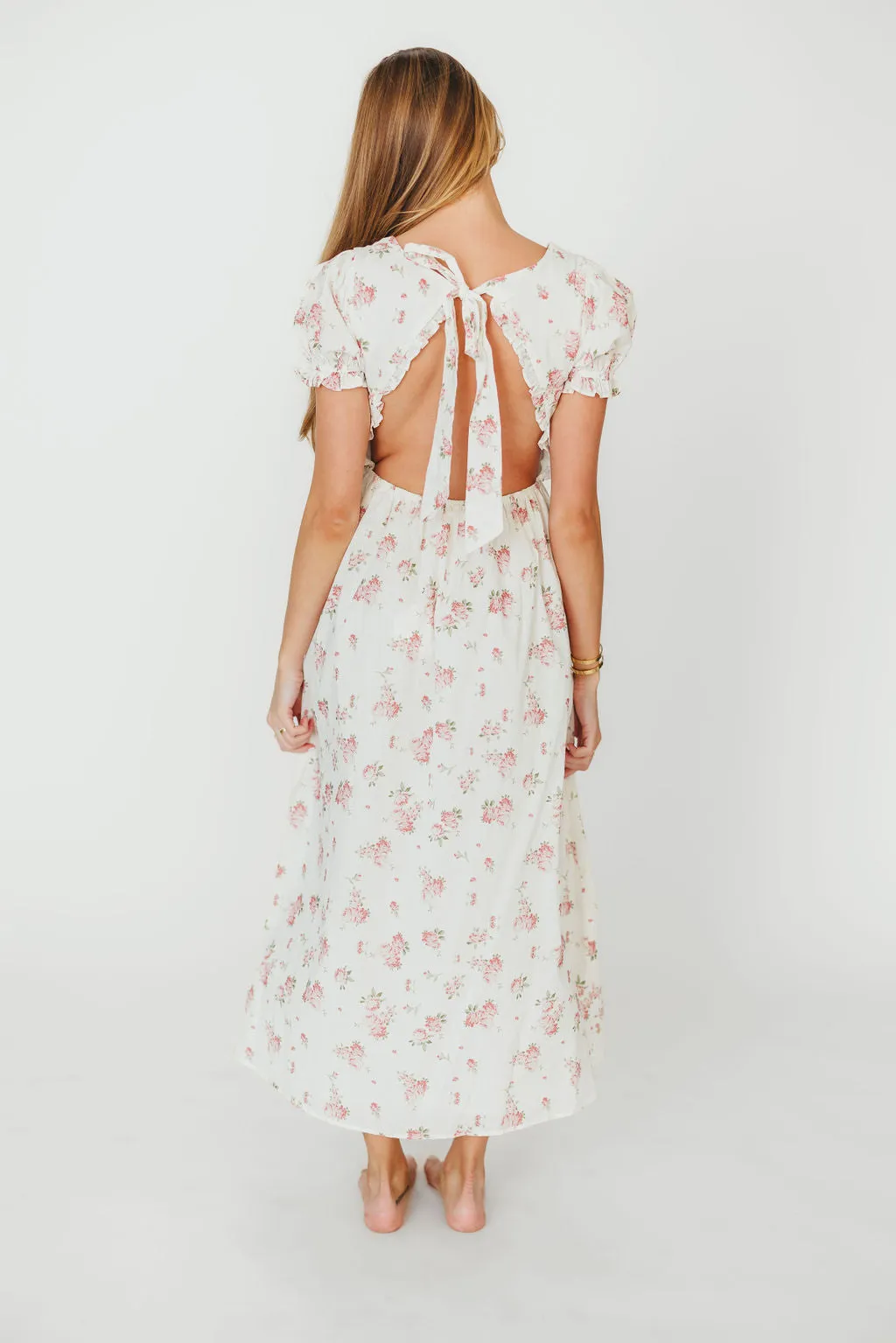 Sophia Midi Dress in White/Pink Floral sold by Worth Collective product image thumbnail 5