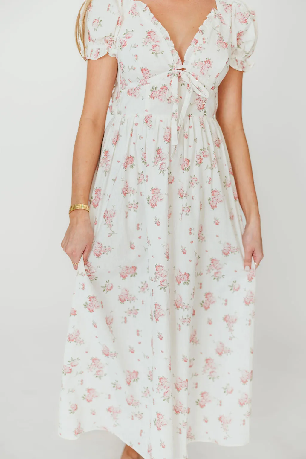 Sophia Midi Dress in White/Pink Floral sold by Worth Collective product image thumbnail 3
