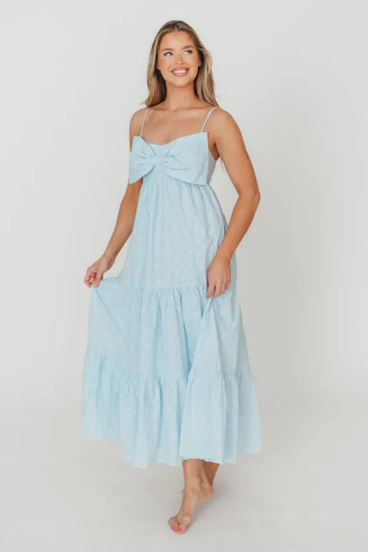 Cecile Bow Front Maxi Dress in Blue - 100% Cotton sold by Worth Collective