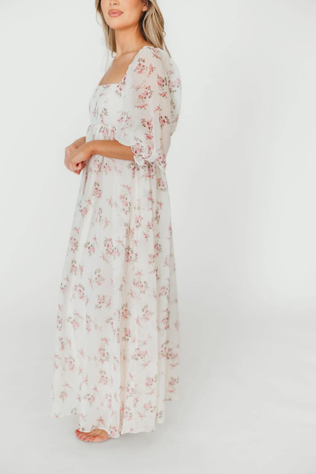 Mona Maxi Dress in Pink Floral *Final-Sale* sold by Worth Collective