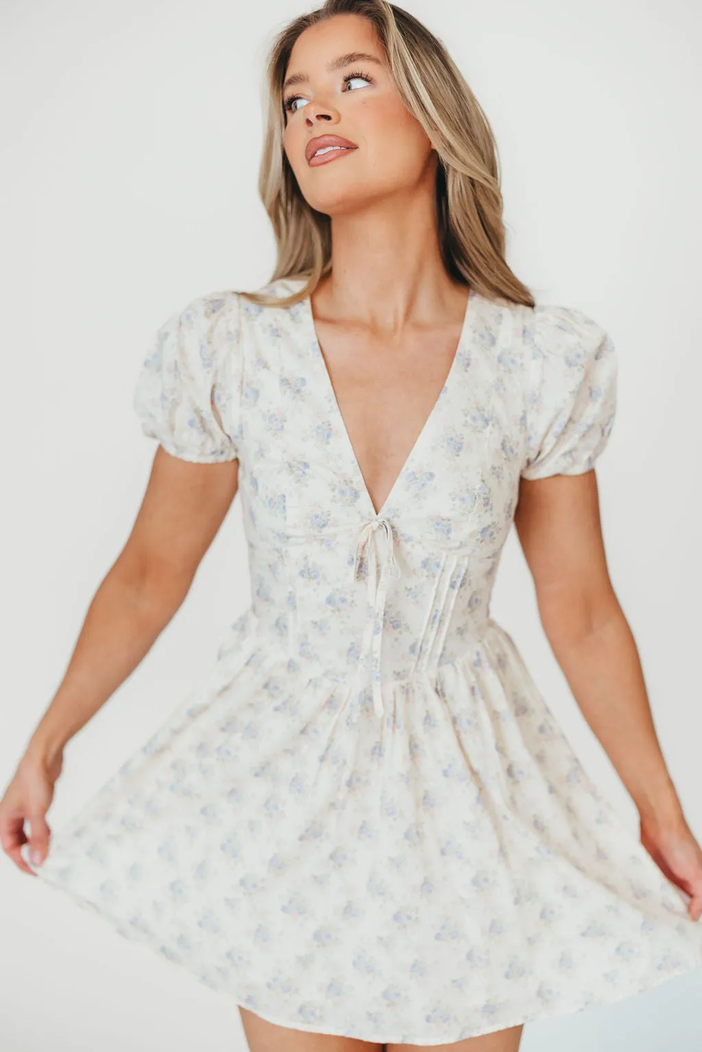 Veronica Mini Dress in Cream/Lilac Floral sold by Worth Collective product image thumbnail 3
