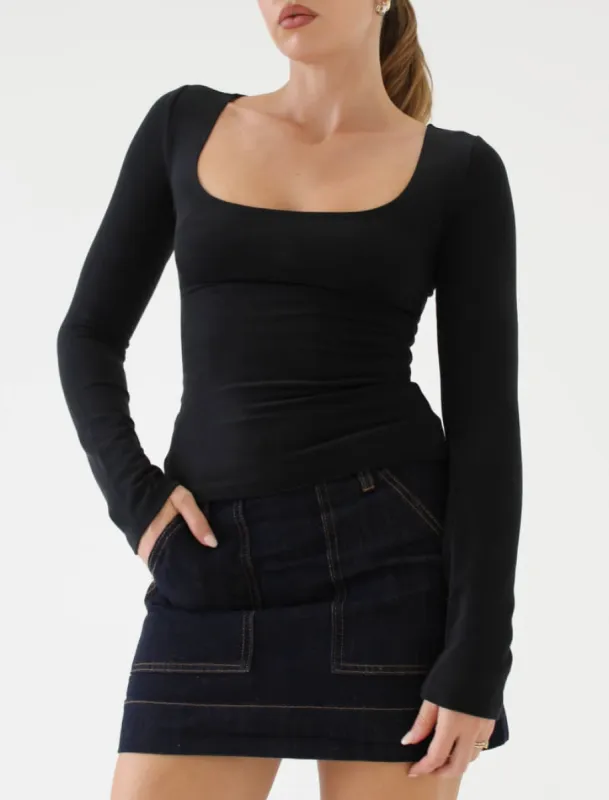 Be Mine Long Sleeve Top in Black sold by Worth Collective
